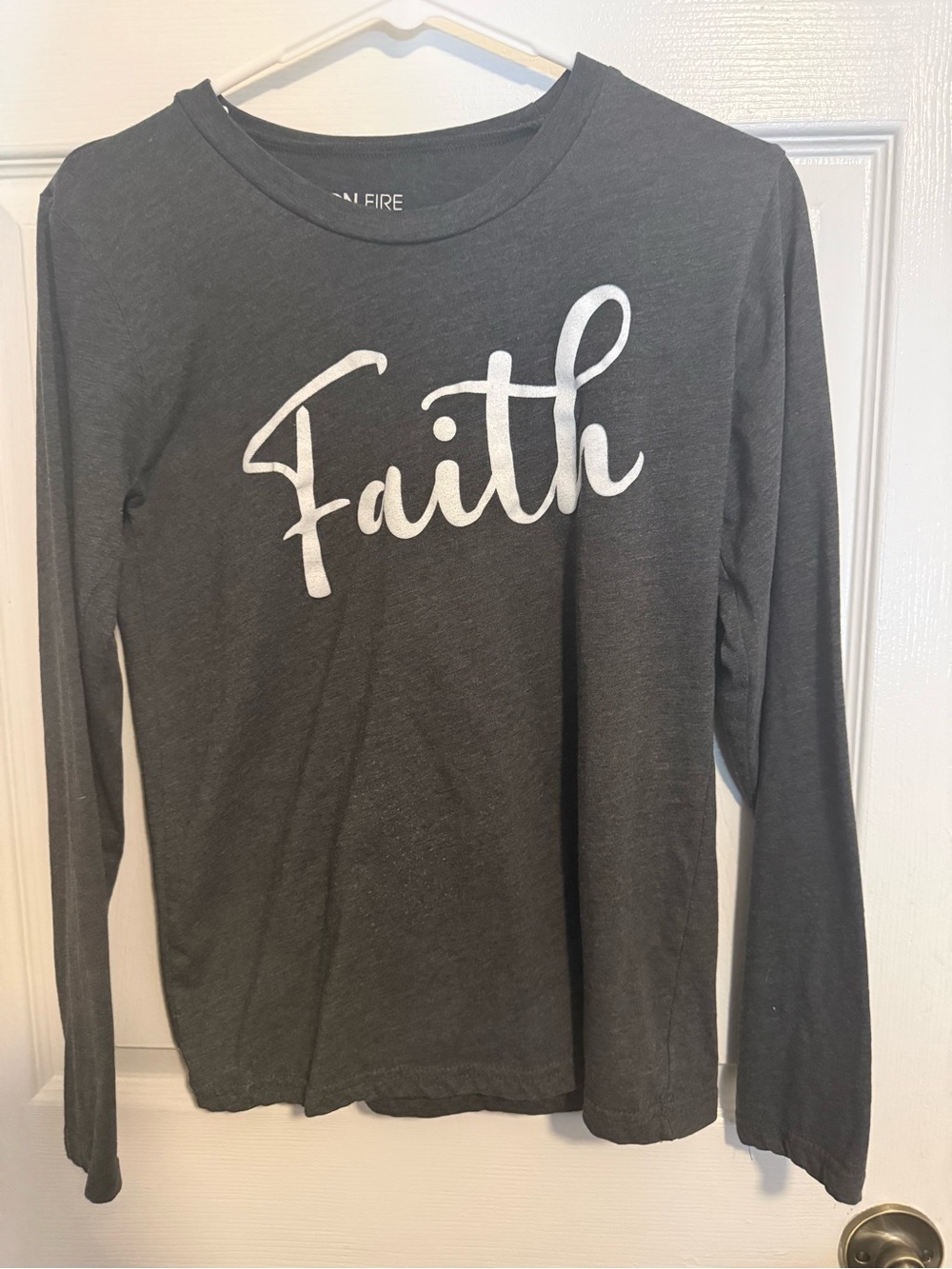 On Fire Charcoal Long-Sleeve Tee with 'Faith' Script